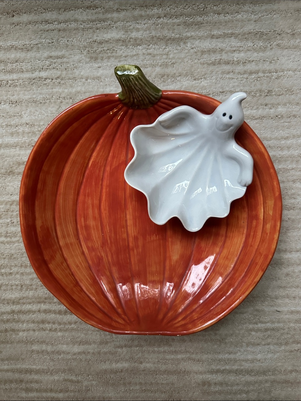 Fitz and Floyd Halloween Ghost Pumpkin Chip Dip Bowl Vintage 1987 Rare Find